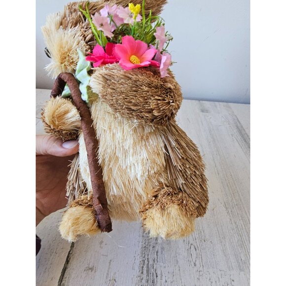 Vintage Pier sisal bottle brush rabbit bunny Easter spring cane flowers bouquet - Picture 7 of 9